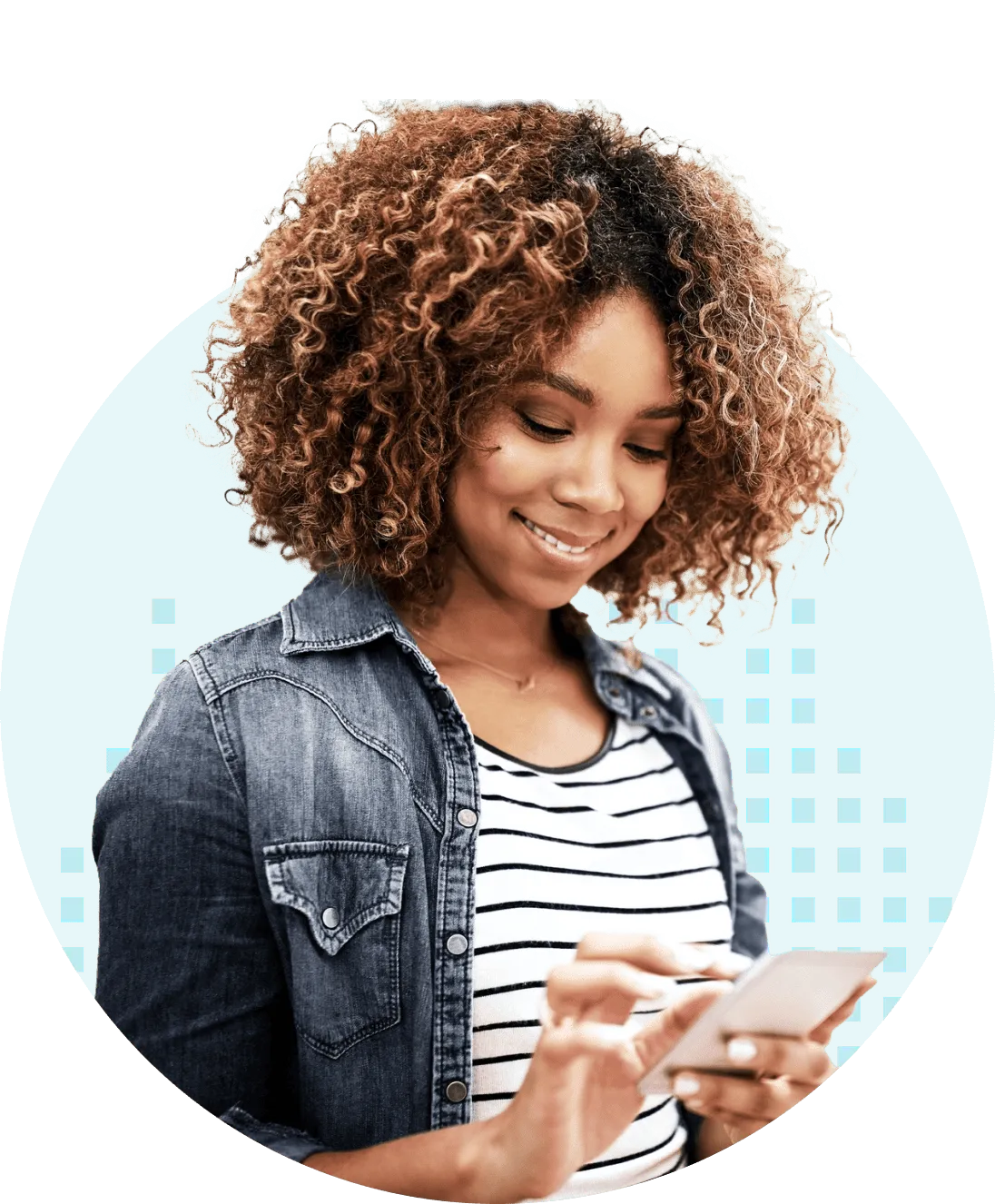 Smiling woman using phone